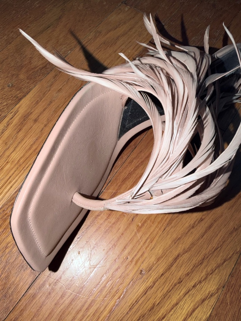 Alexander Wang Ivy Feather Sandal Nude Pink Square-Toe Mules Heels Size 39 - Picture 4 of 8